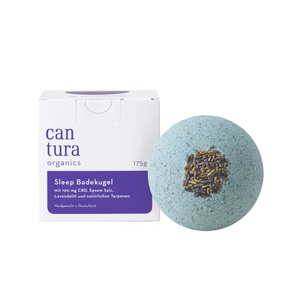 Cantura CBD Badekugel Sleep Badekugel & Verpackung