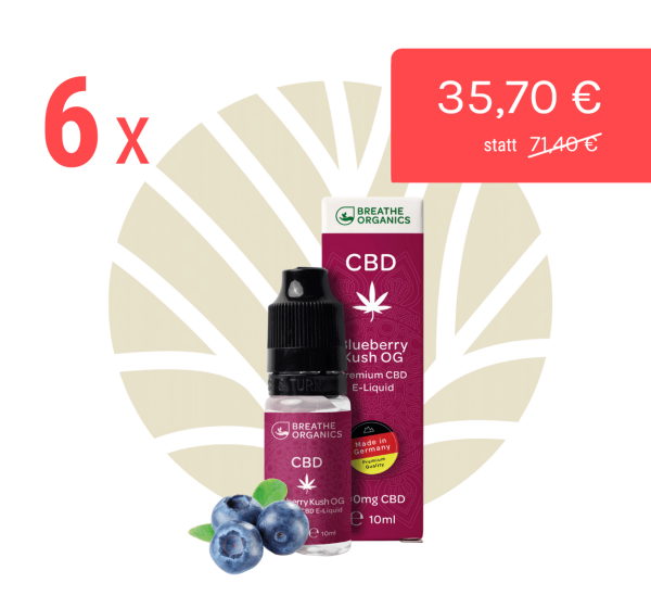 Breathe Organics Vorteilsbundle CBD E-Liquid Blueberry Kush 10ml Flasche & Verpackung & Rabatt