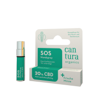 Cantura SOS-Mundspray 20% CBD - Minzgeschmack Spray & Verpackung Vorderseite