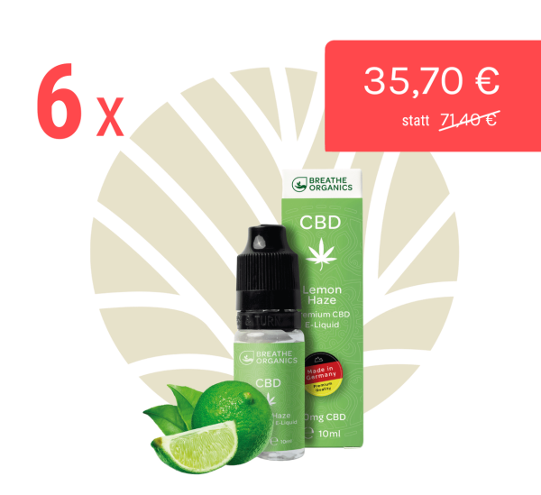 Breathe Organics Vorteilsbundle CBD E-Liquid Lemon Haze 10ml Flasche & Verpackung & Rabatte