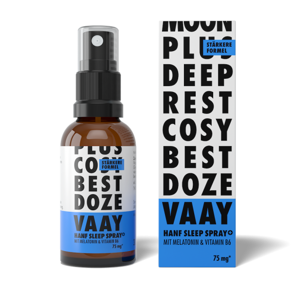 VAAY Hanf-Sleep-Spray PLUS 30 ml Sprayflasche & Verpackung
