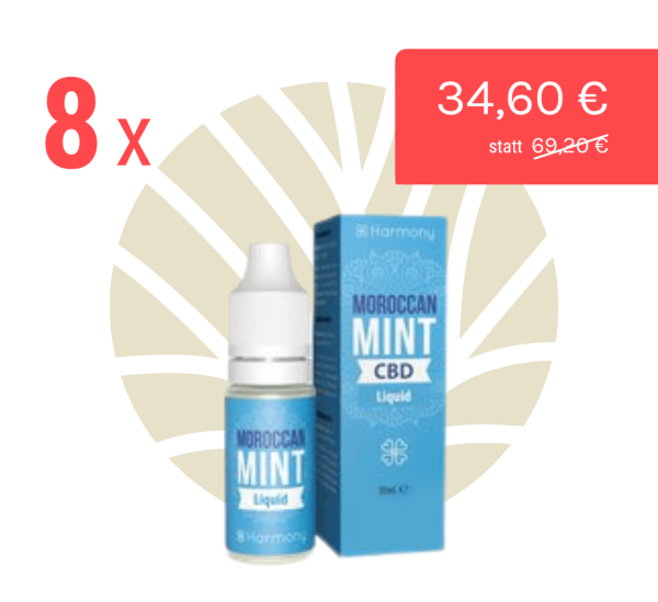 Harmony Vorteilsbundle CBD Liquid Mint Flasche & Verpackung & Rabatt