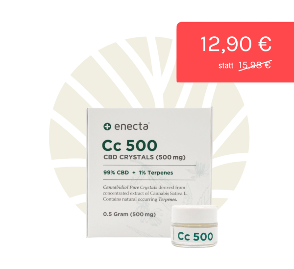 Enecta CBD Kristalle 99% CBD + 1% Terpene 500mg Verpackung & Dose & Rabatt