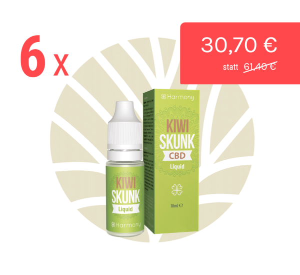 Harmony Vorteilsbundle CBD Liquid Kiwi Skunk 10ml Flasche & Verpackung & Rabatt