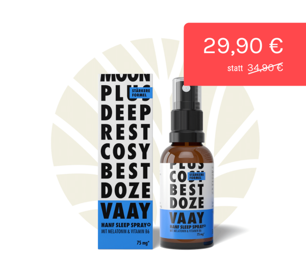 VAAY Hanf-Sleep-Spray PLUS 30 ml Sprayflasche & Verpackung & Rabatt