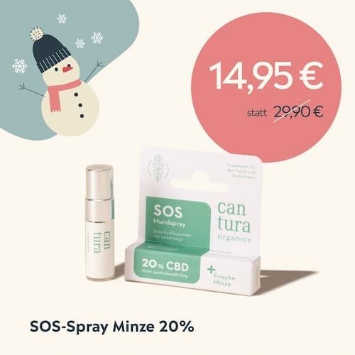 Cantura SOS-Mundspray 20% CBD - Minzgeschmack Spray & Verpackung Vorderseite mit Rabatt