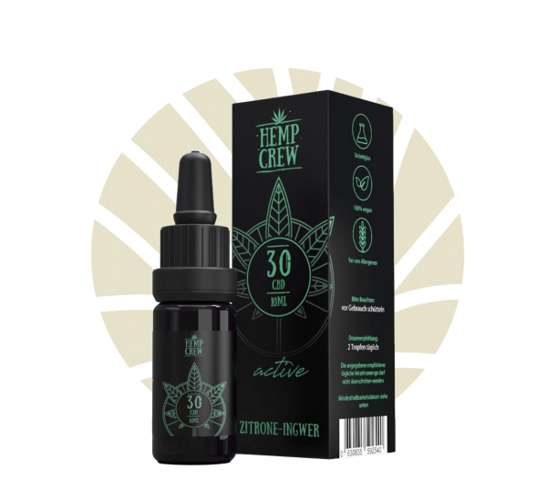 Hemp Crew CBD Öl Zitrone/Ingwer 30% 10 ml Flasche & Verpackung