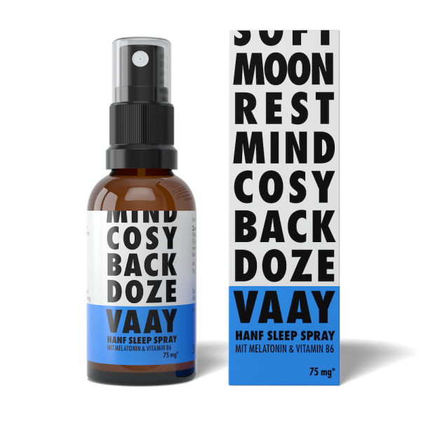 VAAY Hanf-Sleep-Sprays 30 ml Sprayflasche & Verpackung