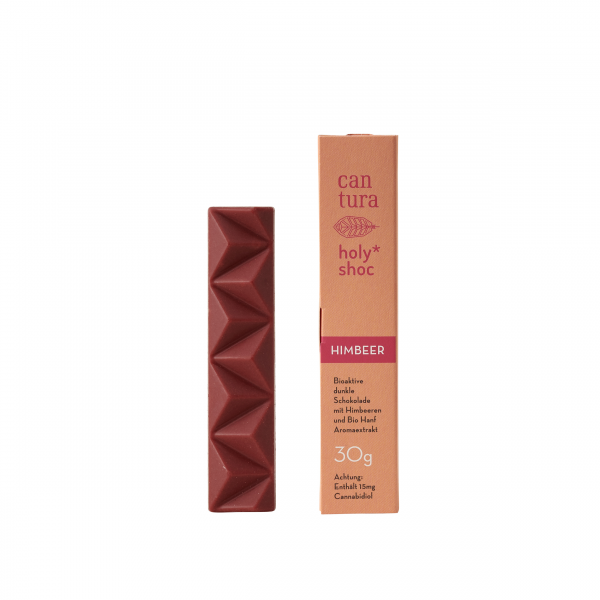 Cantura Dunkle Schokolade mit Himbeeren 30 mg und Verpackung