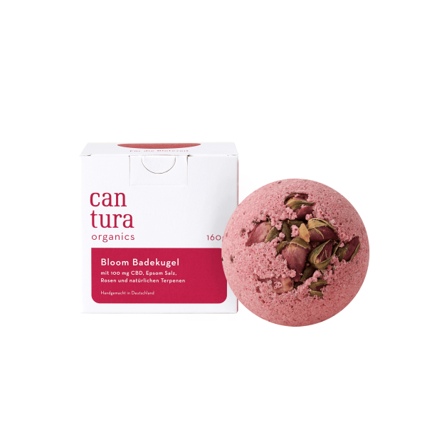 Cantura CBD Badekugel Bloom Badekugel & Verpackung