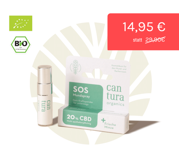 Cantura SOS-Mundspray 20% CBD - Minzgeschmack Spray & Verpackung & Rabatt